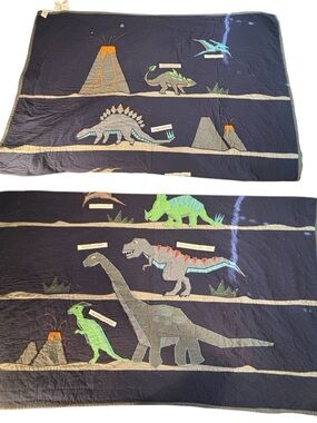 Pottery Barn Kids Navy and Green Quilted Throw with Gray Lining